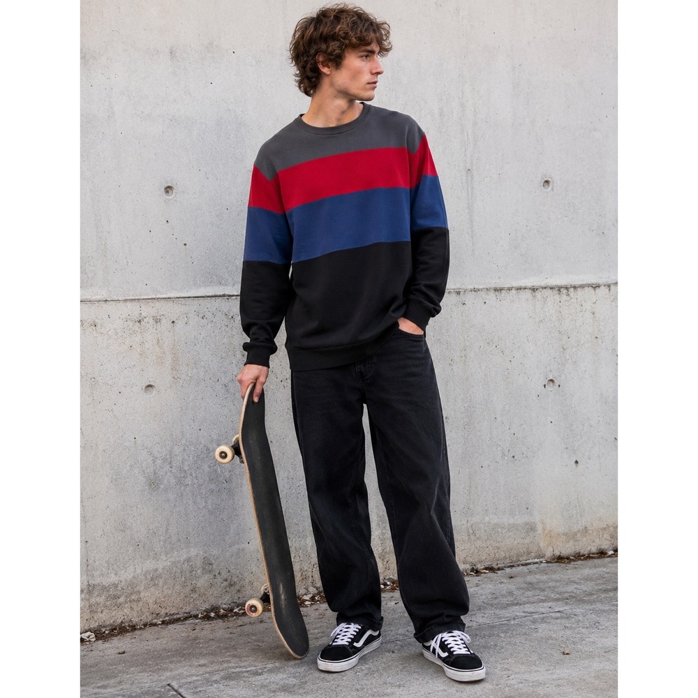 Quiksilver Mens XXL Colorblock Striped Crewneck Sweater AQYSW00004 Grey Blue Red